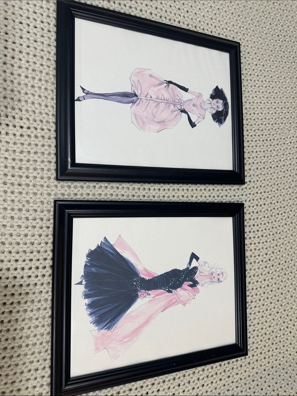 Set of Two Fashion Watercolor Illustration Prints in Pink & Black, Chic Wall Art